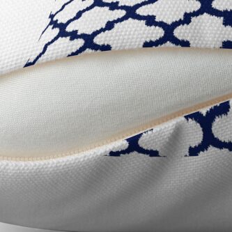 Alternate view of Navy blue and white quatrefoil ikat style Throw Pillow