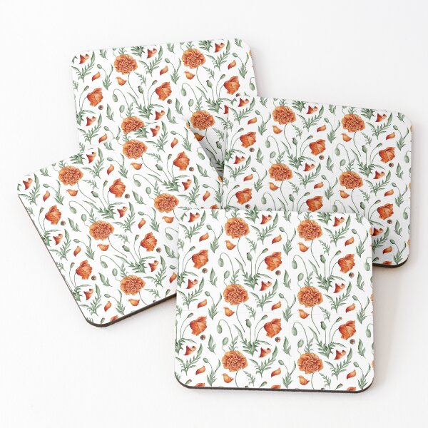 Item preview, Digital watercolour seamless pattern with scarlet wild poppies, poppy seedpods, poppy buds and green leaves on the white background. designed and sold by BananiLettering.