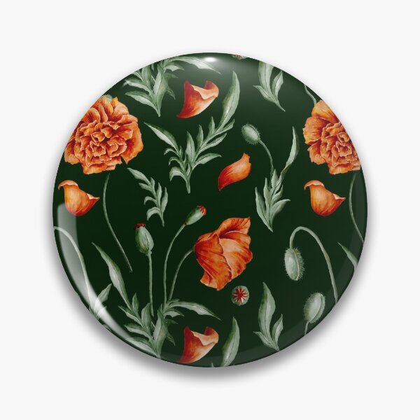 Item preview, Digital watercolour seamless pattern with scarlet wild poppies, poppy seedpods, poppy buds and green leaves on the dark green background. designed and sold by BananiLettering.