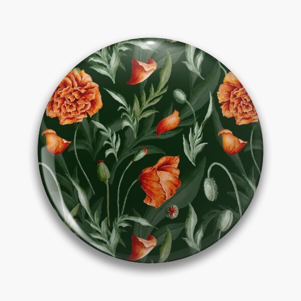 Item preview, Digital watercolour seamless pattern with scarlet wild poppies, poppy seedpods, poppy buds and green leaves on the dark green background. designed and sold by BananiLettering.