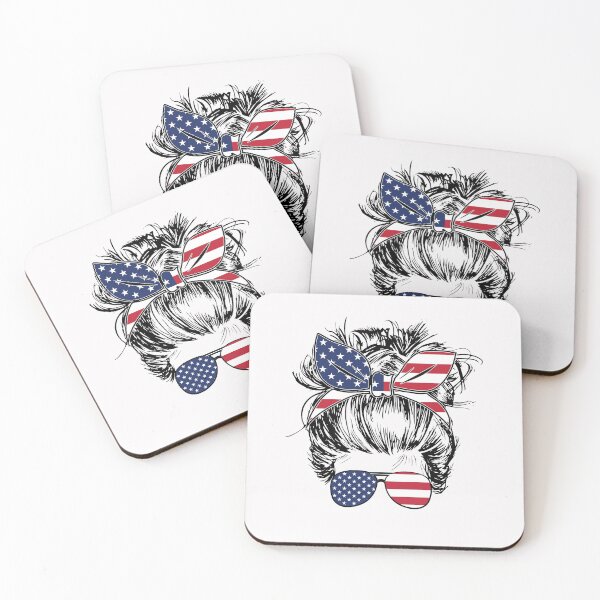 Item preview, 4th of July Messy Bun Hair American Patriotic Mom Sunglasses Headband Mom Life Usa Flag designed and sold by clothesy7.