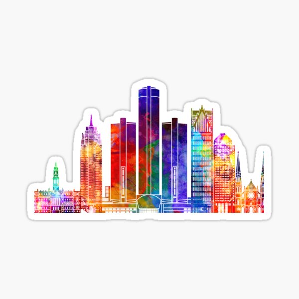Vista previa del artículo con la obra «Cartel de acuarela de puntos de referencia de Detroit», diseñado y vendido por paulrommer.