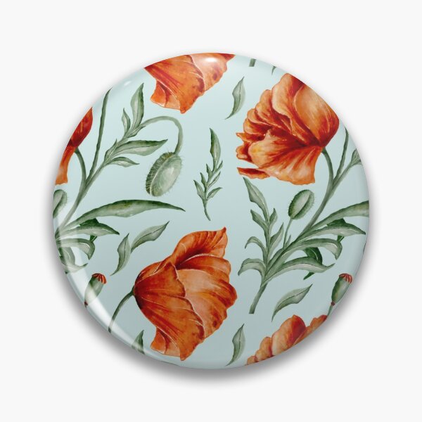 Item preview, Digital watercolour seamless pattern with red and orange wild poppies, poppy seedpods, poppy buds and green leaves on the light blue background. designed and sold by BananiLettering.
