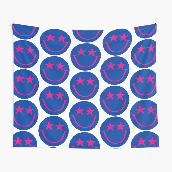 Blue and Hot Pink Star Smiley Face Tapestry