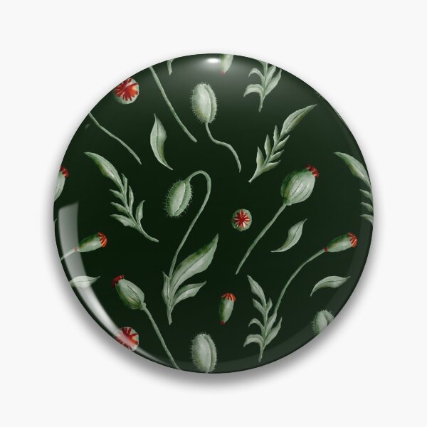Item preview, Digital watercolour seamless pattern with wild poppies' buds, seedpods and green leaves on the dark background. designed and sold by BananiLettering.
