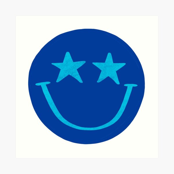 Blue and Aqua Star Smiley Face Art Print