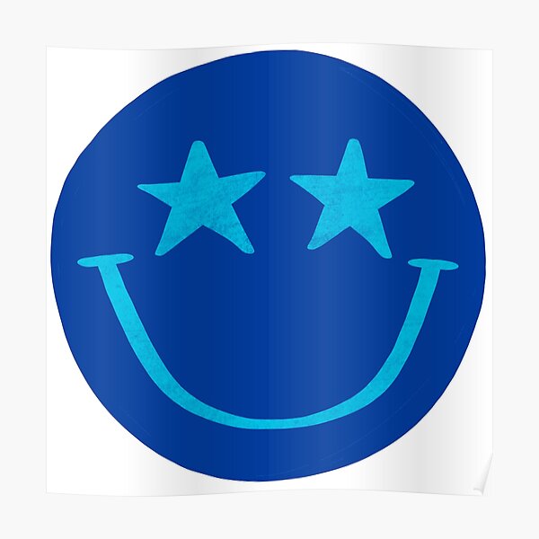 Blue and Aqua Star Smiley Face Poster