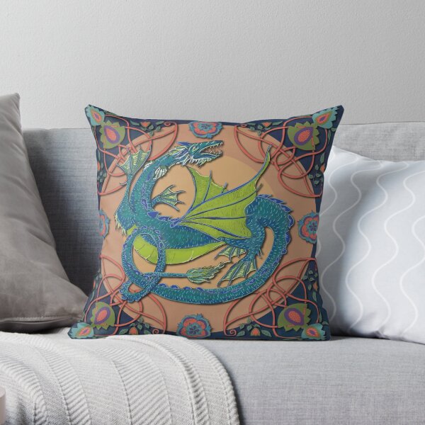 Celtic Medieval Water Dragon Throw Pillow
