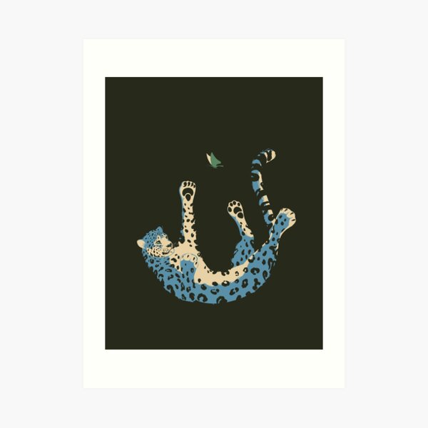 Butterfly and falling snow leopard Art Print