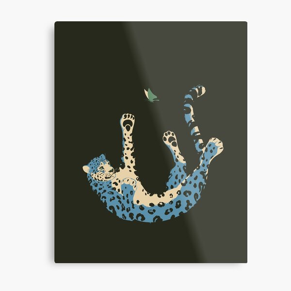 Butterfly and falling snow leopard Metal Print