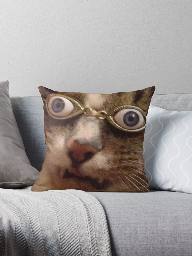 Funny cursed image cat big eyes meme Pillow for Sale by ArtyMaster Redbubble