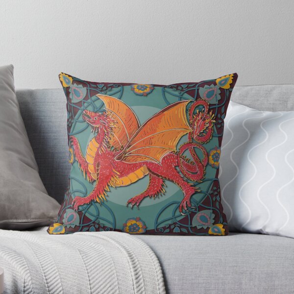 Celtic Medieval Fire Dragon Throw Pillow
