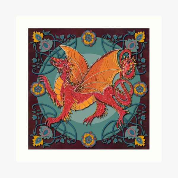 Celtic Medieval Fire Dragon Art Print