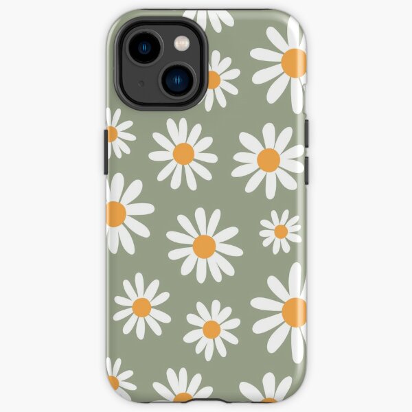 Spring daisies floral retro pattern on sage green