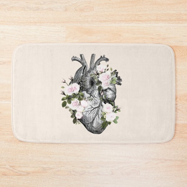 Item preview, Human heart and roses, anatomy illustration art, lightpink roses and green leaves designed and sold by Collagedream.