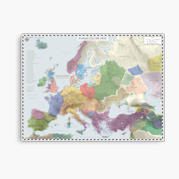 Europe (Detailed) - AD 1032 Canvas Print