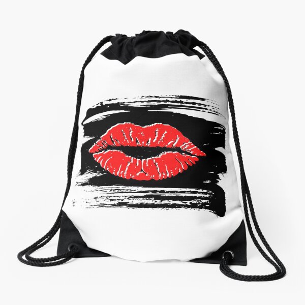 Cherry Red Lips Drawstring Bag