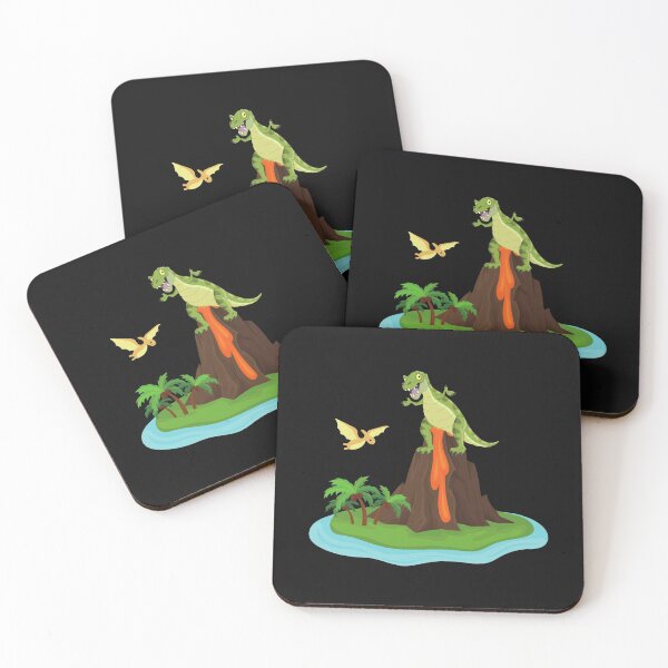 Item preview, Dinosaur Sitting on an Erupting Volcano on an Island with Yellow Flying Dino designed and sold by Ilana Khoshsima.