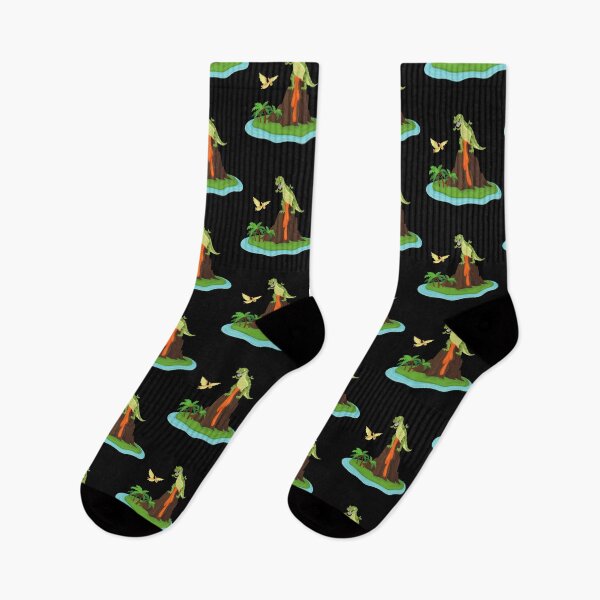 Item preview, Dinosaur Sitting on an Erupting Volcano on an Island with Yellow Flying Dino designed and sold by Ilana Khoshsima.