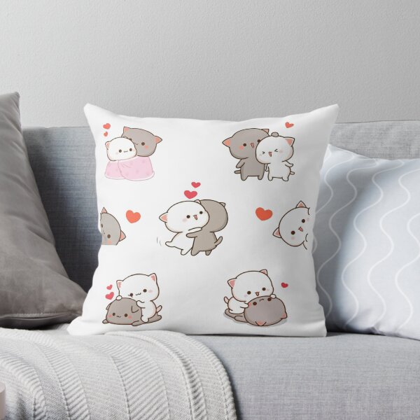 mochi peach cat sticker pack Throw Pillow