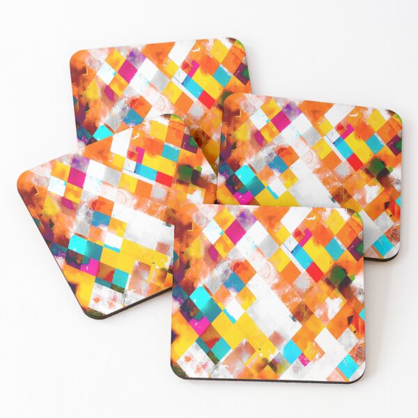 Item preview, geometric pixel square pattern abstract art in orange yellow blue designed and sold by Mrvell.