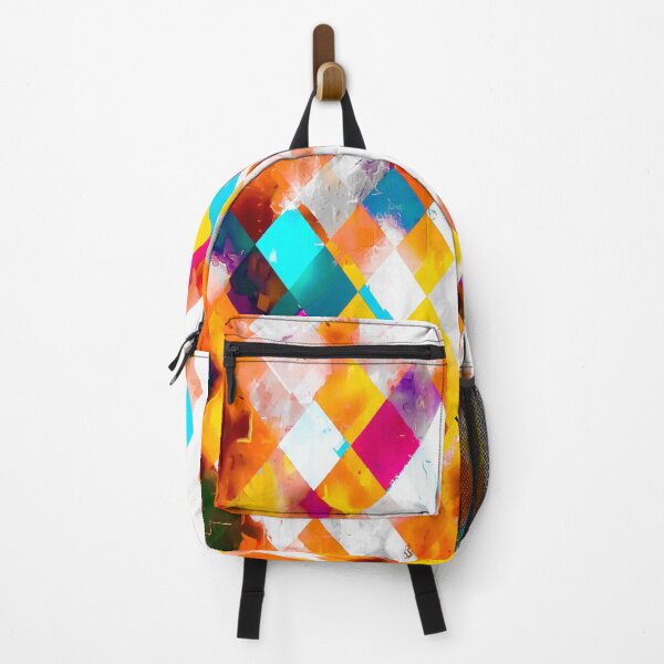 Item preview, geometric pixel square pattern abstract art in orange yellow blue designed and sold by Mrvell.