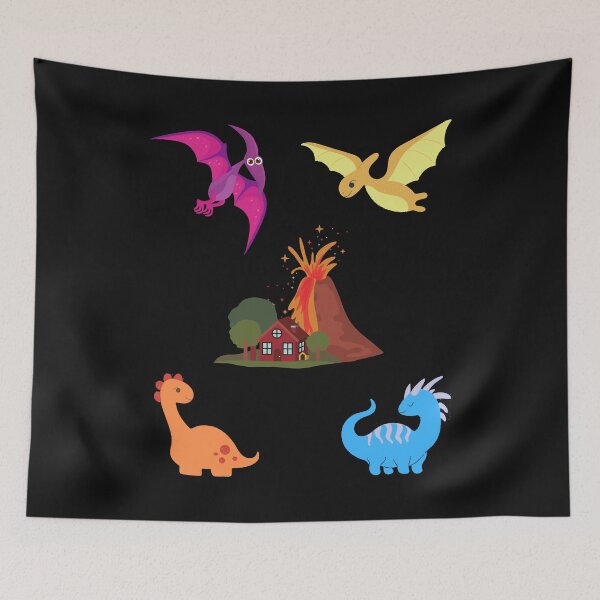 Item preview, Just a Girl Who Loves Dinosaurs with Erupting Volcano, House, Trees and Dinos Flying Pack designed and sold by Ilana Khoshsima.