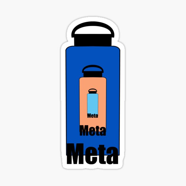 Artikel-Vorschau von Meta Wasserflaschenaufkleber | Blau und Orange mit schwarzem Text | Ein Sticker auf einem Sticker Infinity | Lustiger Meta-Humor, designt und verkauft von juliuhhh.