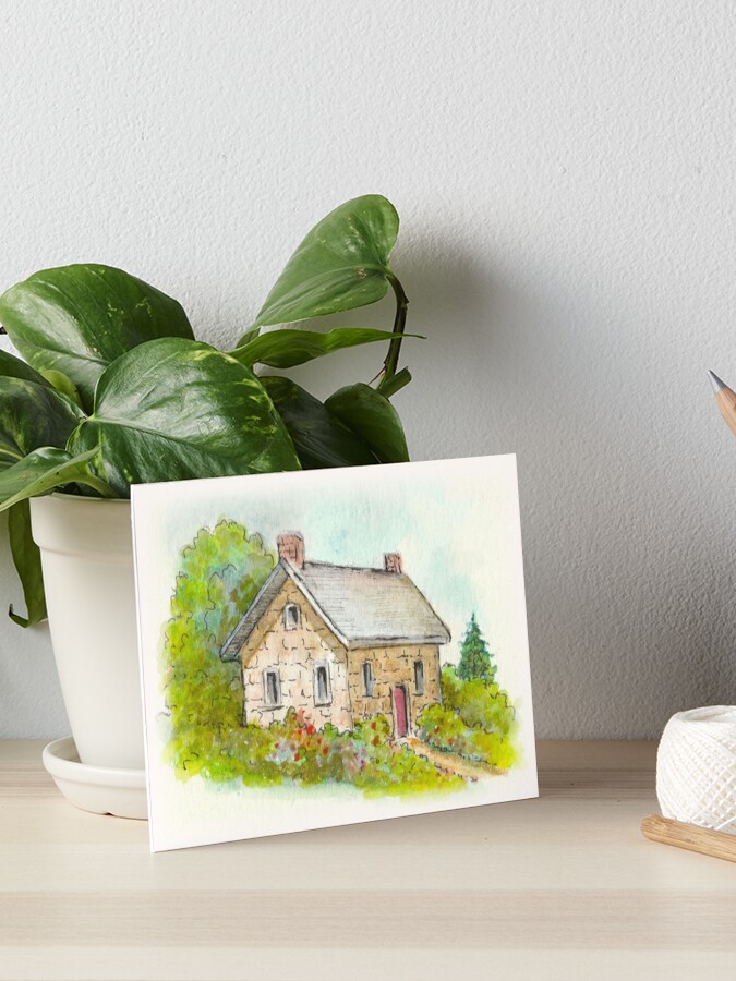 Watercolor Painting of Little Stone Cottage Art Board Print for