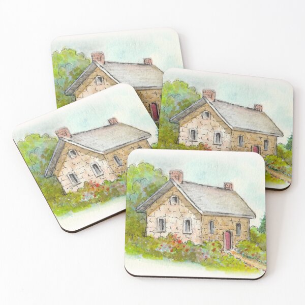 Item preview, Watercolor Painting of Little Stone Cottage designed and sold by JoyfulWhimsy.