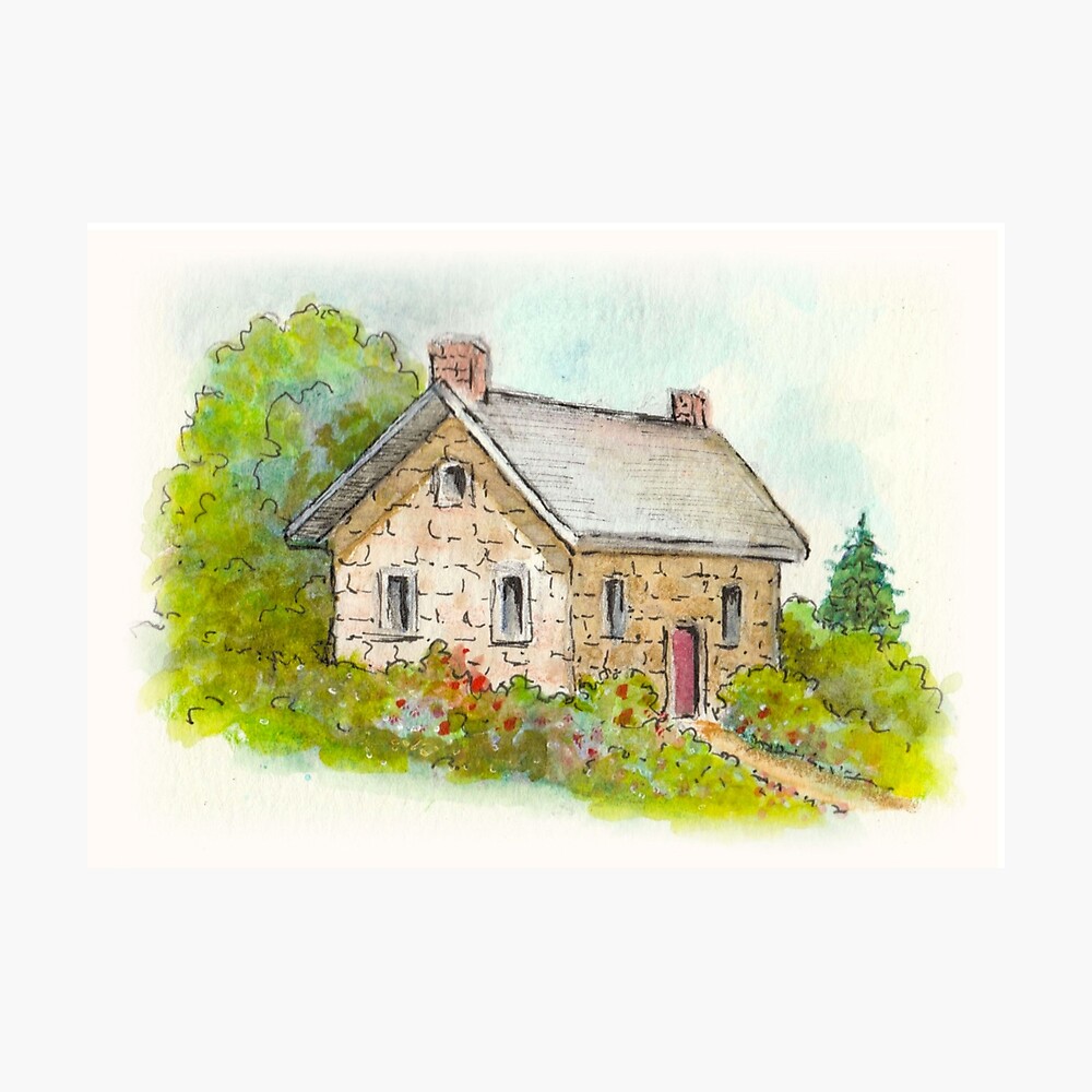 Watercolor Painting of Little Stone Cottage | Spiral Notebook