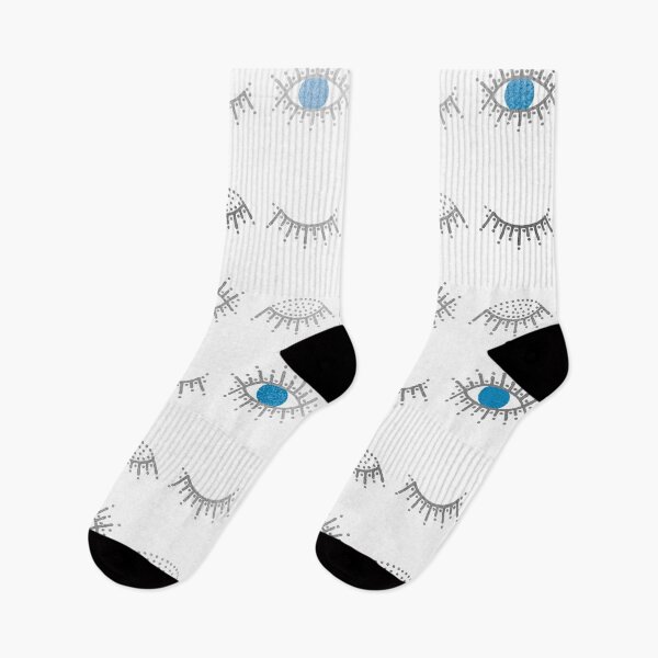 Item preview, Pretty Silver Closed and Open Blue Evil Eye Nazar Mati Pattern on White designed and sold by Karen McFarland.