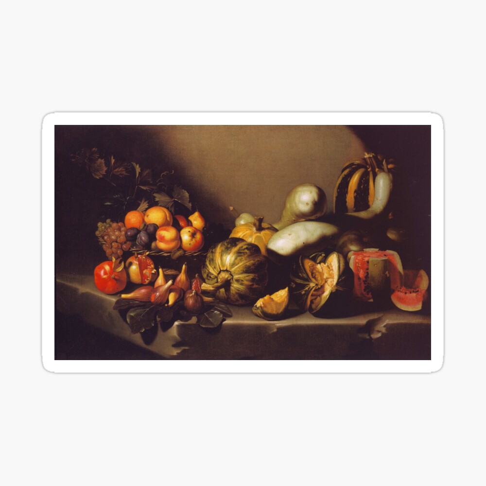 caravaggio still life with fruit on a stone ledge