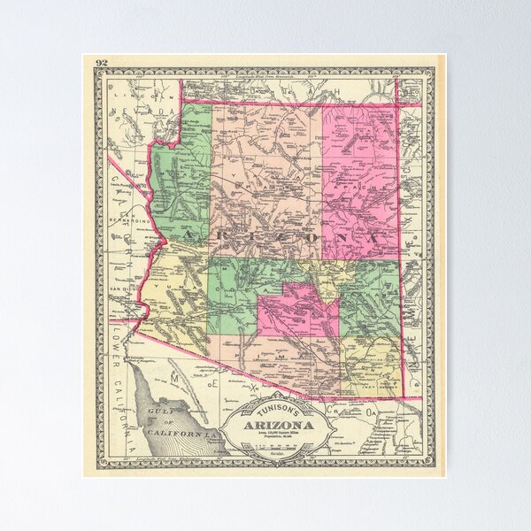 Item preview, Vintage Map of Arizona (1881) designed and sold by BravuraMedia.
