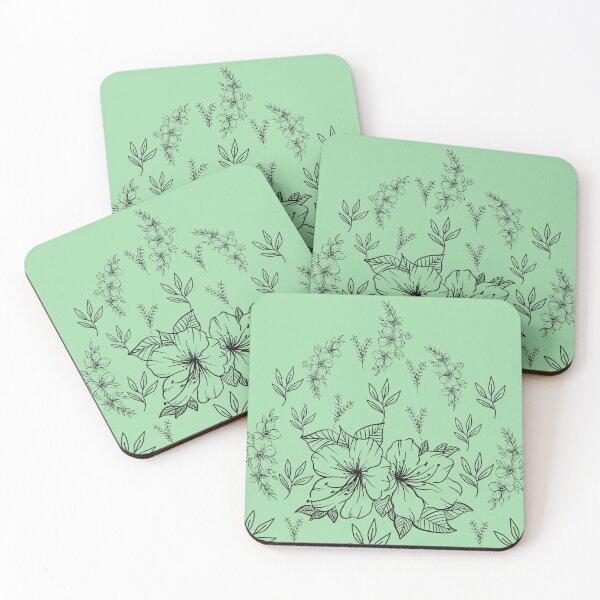 Item preview, Black abstract flowers and leaves Pattern set in olive green - Cute Floral designed and sold by Vero De.
