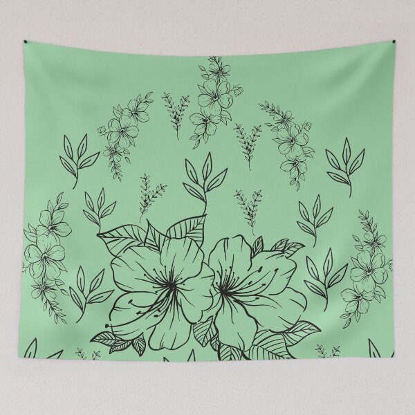 Item preview, Black abstract flowers and leaves Pattern set in olive green - Cute Floral designed and sold by Vero De.
