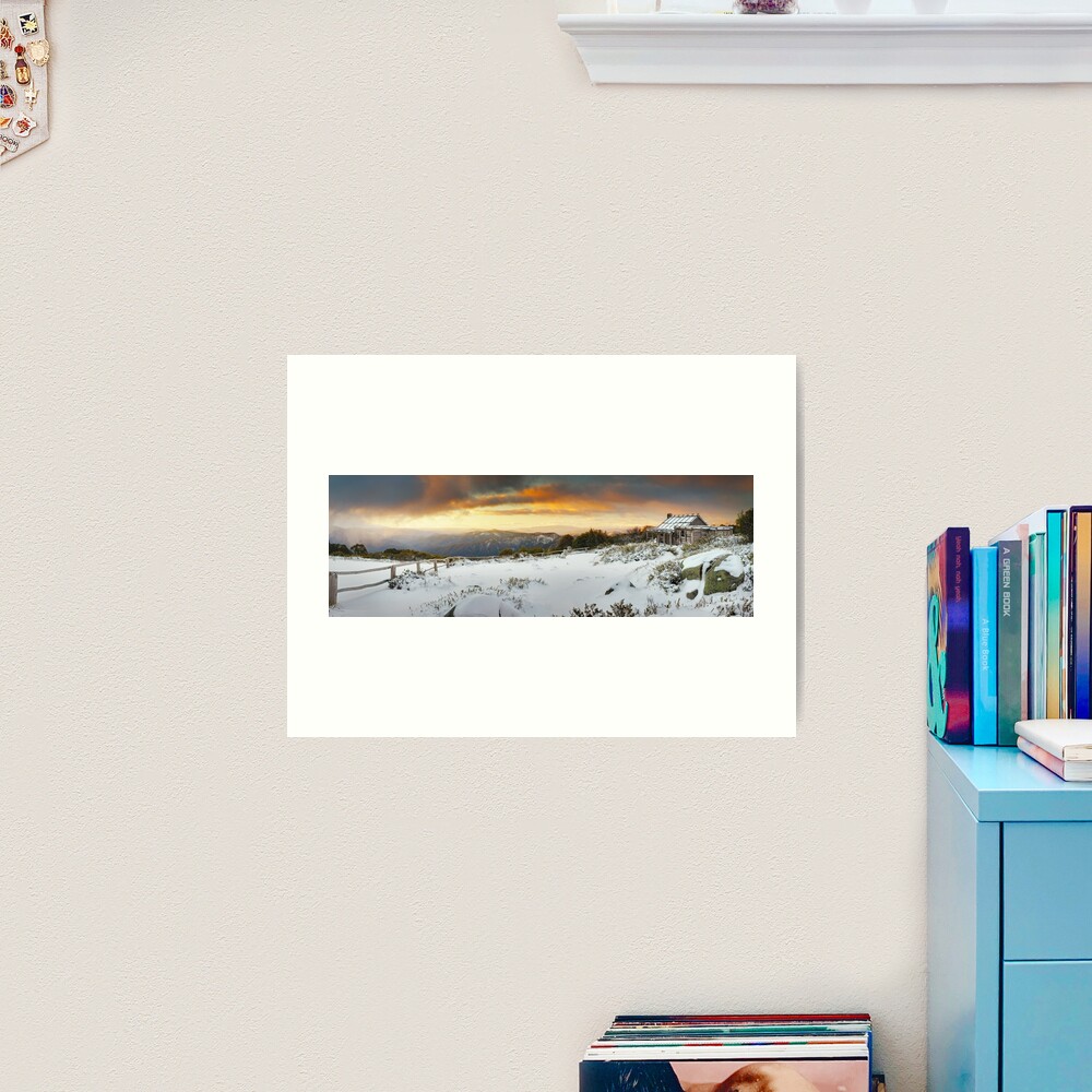 Craigs Hut Winter Sunset, Mt Stirling, Victoria, Australia Art Print