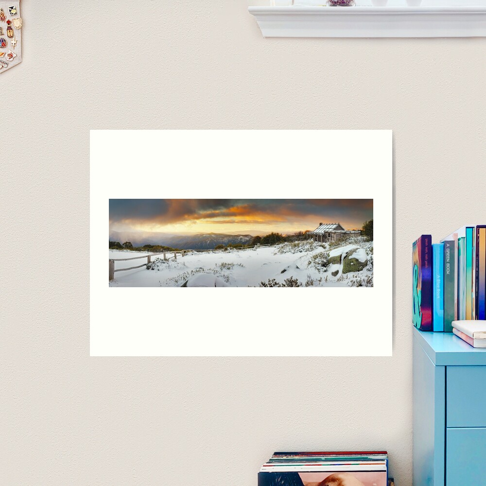 Craigs Hut Winter Sunset, Mt Stirling, Victoria, Australia Art Print