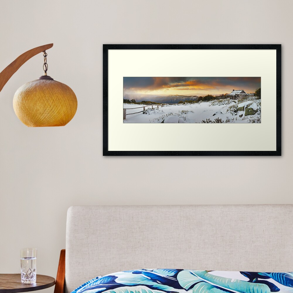 Craigs Hut Winter Sunset, Mt Stirling, Victoria, Australia Framed Art Print