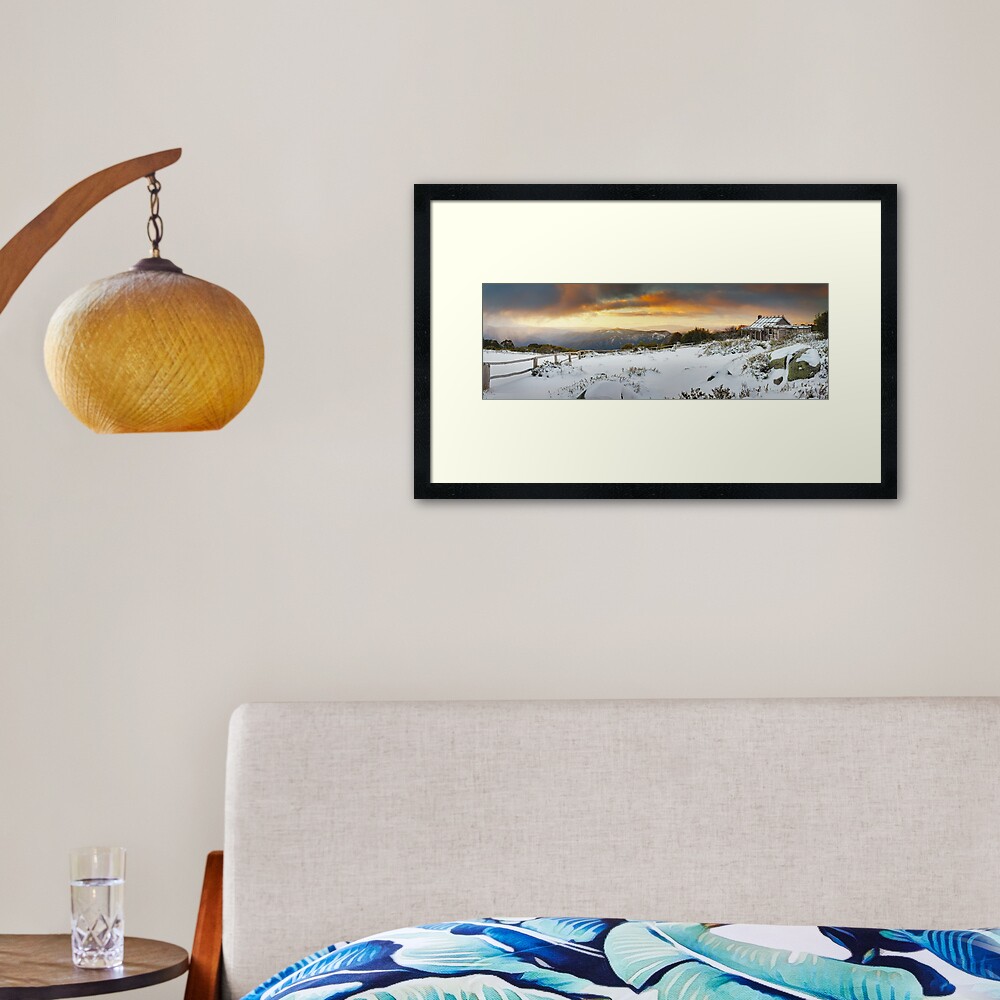 Craigs Hut Winter Sunset, Mt Stirling, Victoria, Australia Framed Art Print