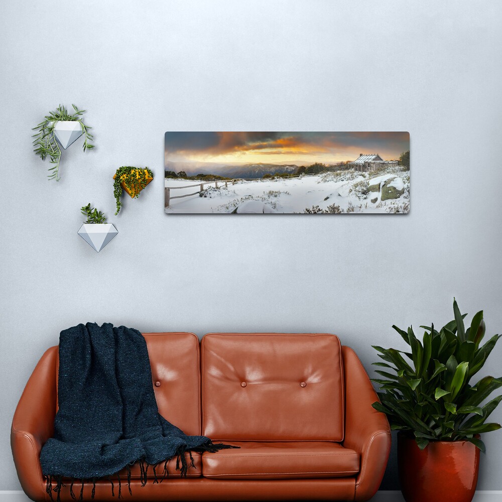 Craigs Hut Winter Sunset, Mt Stirling, Victoria, Australia Metal Print