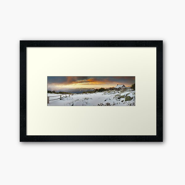 Craigs Hut Winter Sunset, Mt Stirling, Victoria, Australia Framed Art Print