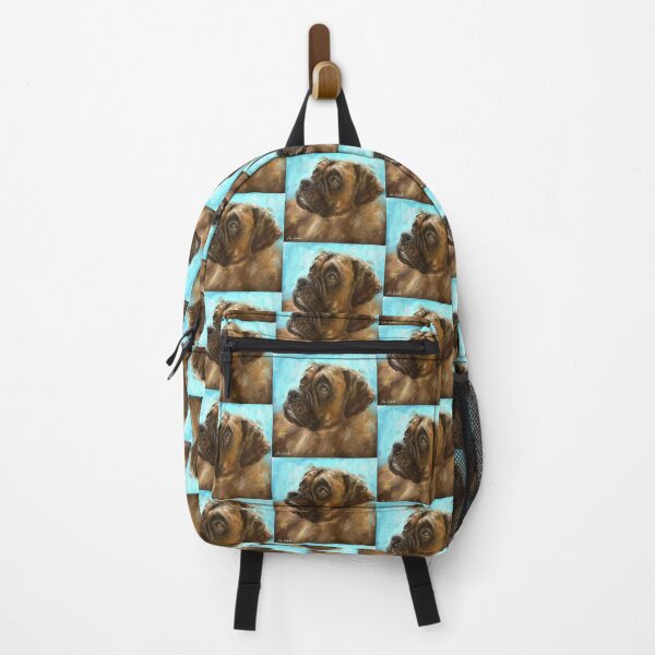 Item preview, Thick Oil Painting of a Brown Coated Boxer Dog Looking to the Side on Blue Background designed and sold by ibadishi.