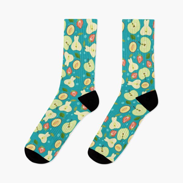 Item preview, A pattern of plums, pears, and apples cut in half and floating in the water. designed and sold by LionKsi89.