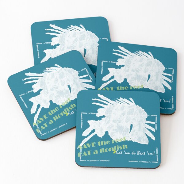 Item preview, SAVE The Reef, EAT A Lionfish - Eat ’em to Beat’ em Protect Our Oceans Slogan Statement with Pretty Sea Waves Pattern designed and sold by sthNnth.