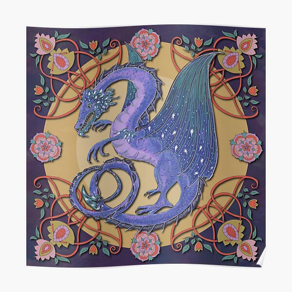Celtic Medieval Celestial Sky Dragon Poster