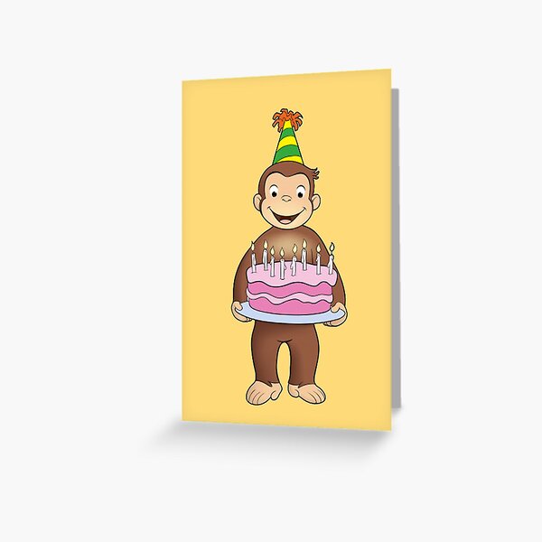 Curious George Birthday Greeting Card For Sale By Monkey Merch   Papergc,300x,w,f8f8f8 Pad,600x600,f8f8f8 