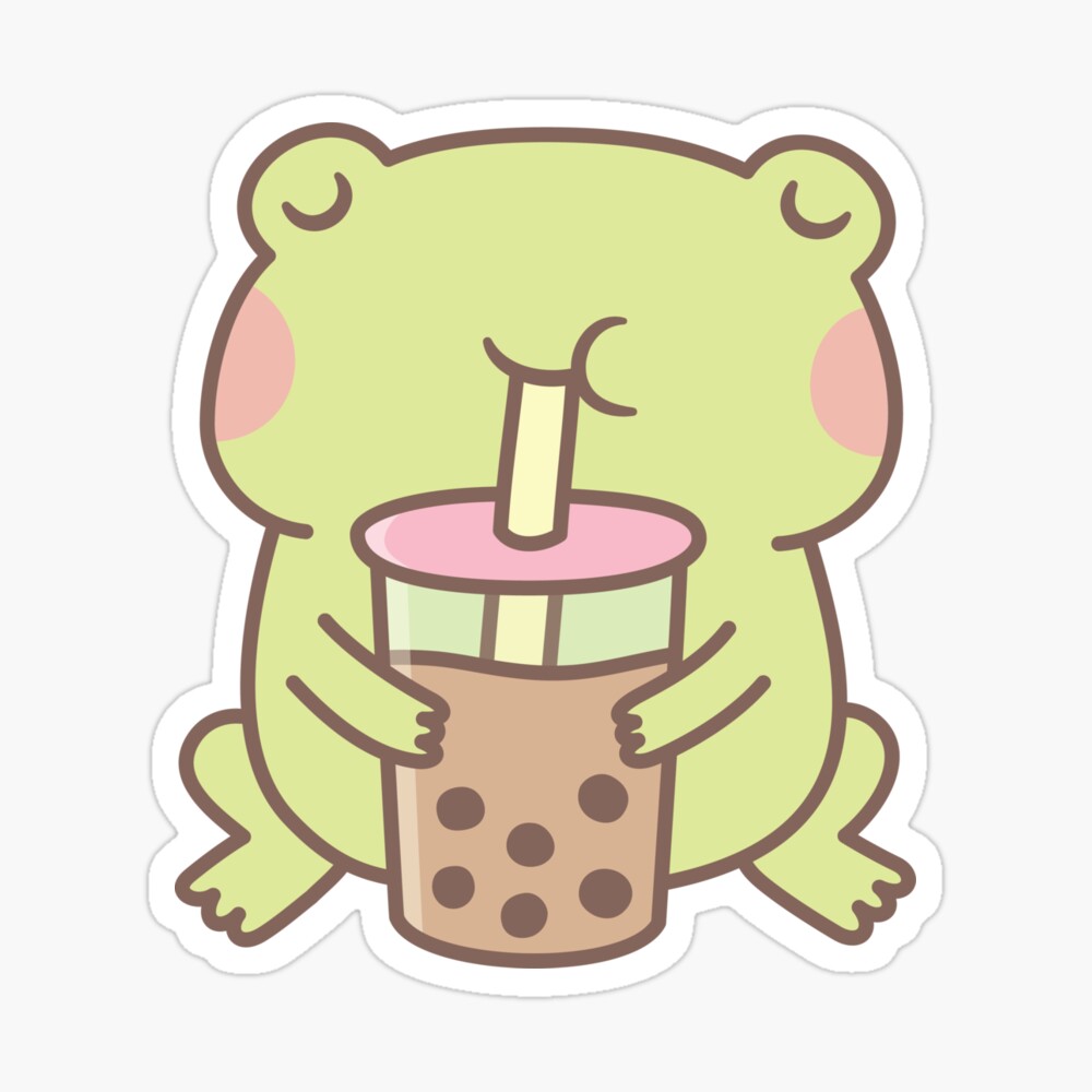 Cute Cartoon Kawaii Frog drinking Boba Tea