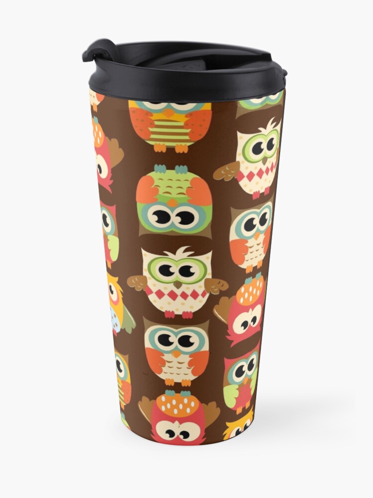 "Adorable Retro Fall Owls" Travel Mug by pugmom4 Redbubble
