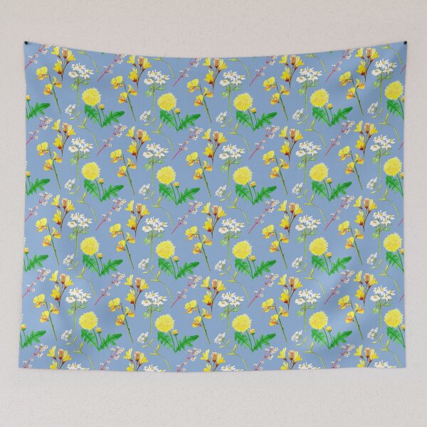 Item preview, Meadow Flower background blue designed and sold by by Mònica Roca.